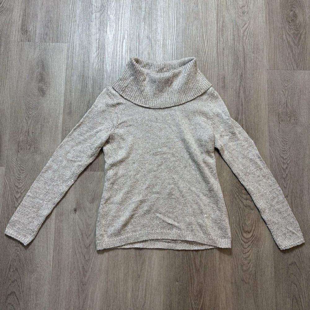 White House Black Market Gray‎ Sequin Turtleneck Sweater size S